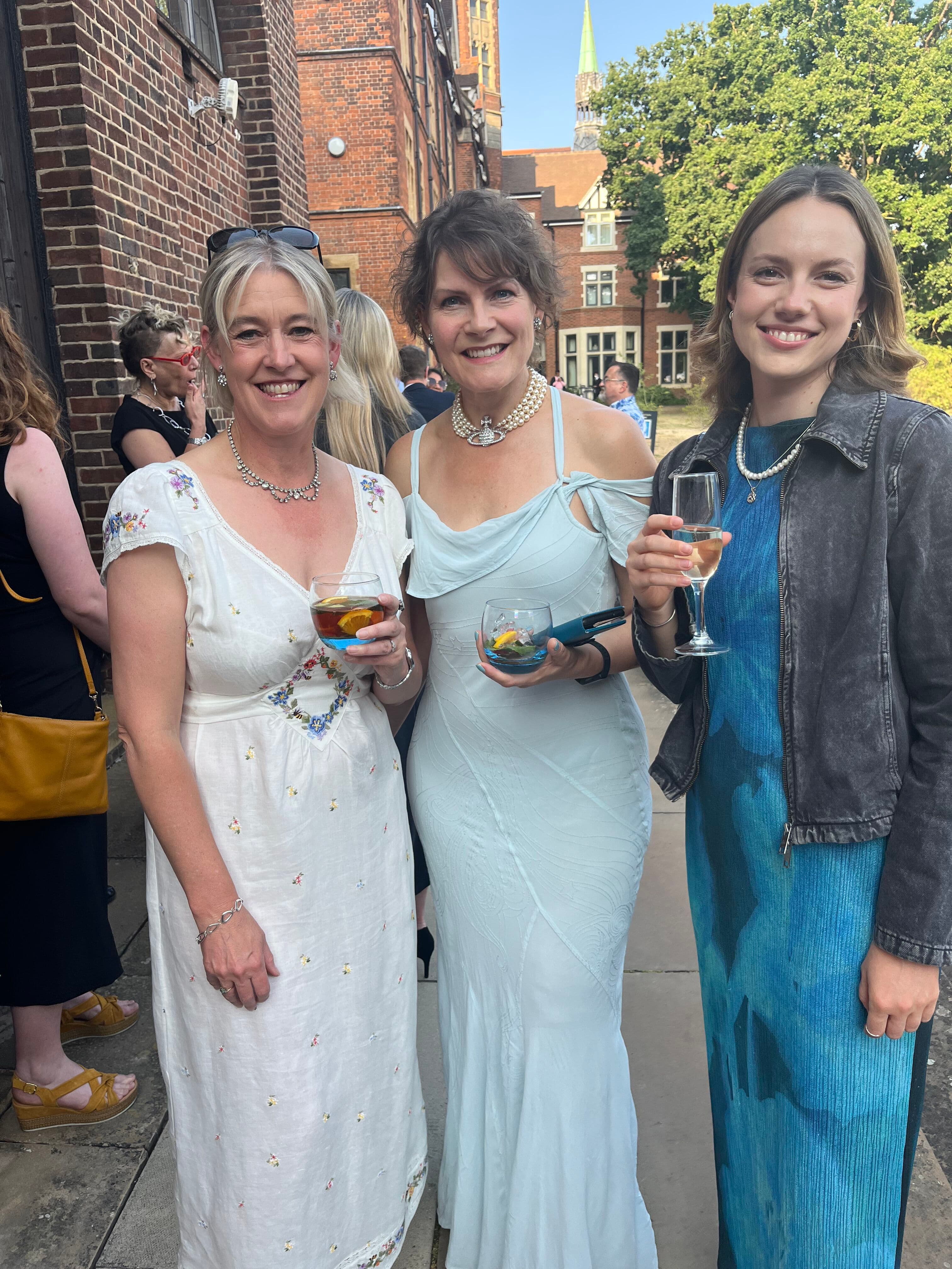 Jo with Theone and Anya at Homerton College