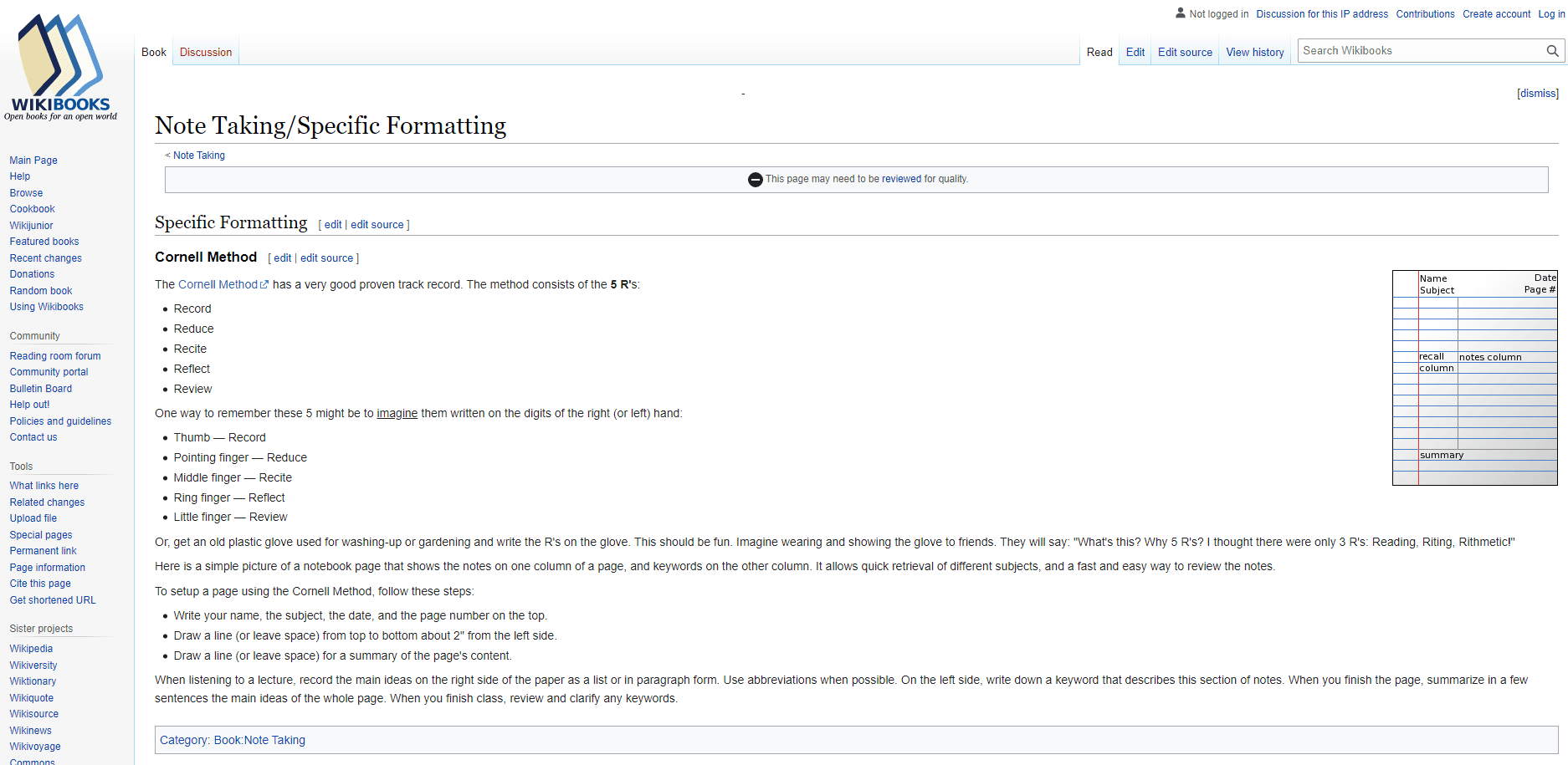 Wikibooks How to take notes