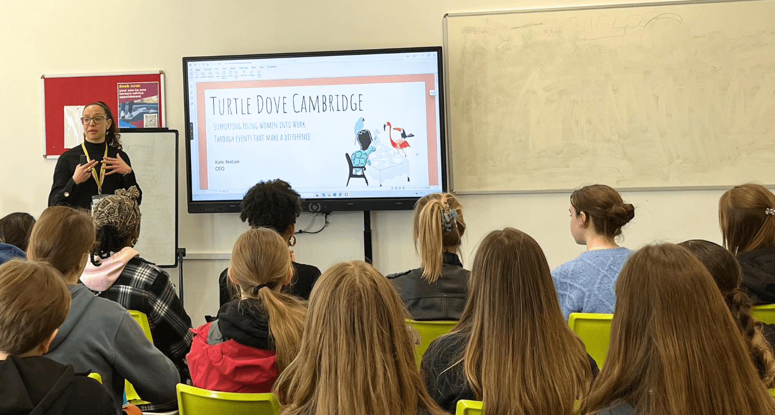 Students listen to Kate Nation of Turtle Doves IWD 2026